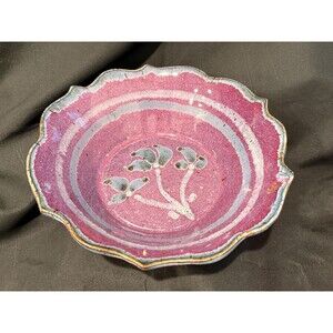 Handmade Studio Pottery Bowl Signed Bay Purple Glaze Scalloped Rim